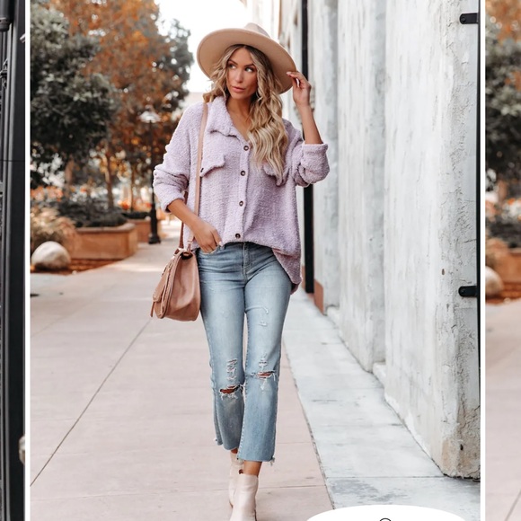 Vici Jackets & Blazers - Vici Companion Fuzzy Knit Shacket Dusty Lilac Large